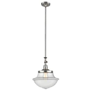 Oxford 1-Light Brushed Satin Nickel Schoolhouse Pendant Light with Clear Glass Shade