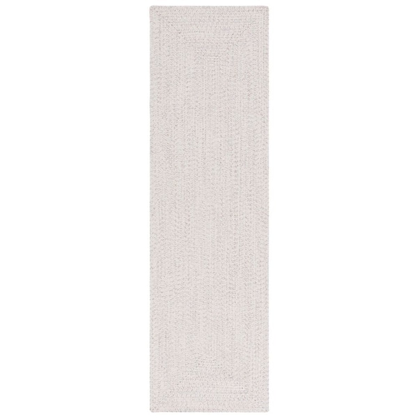 Braided Ivory/Light Gray 2 ft. x 8 ft. Machine Washable Concentric Woven Runner Rug
