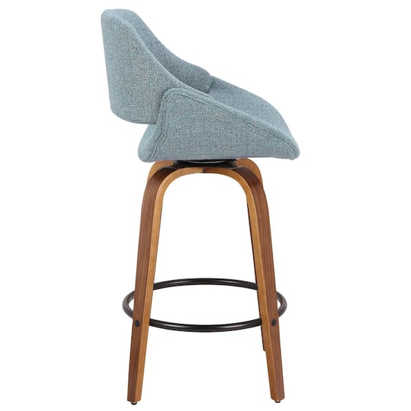 Fabrico 26 in. Blue Noise Fabric and Walnut Wood Fixed-Height Counter Stool (Set of 3)