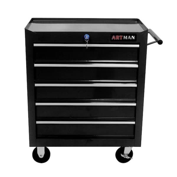 5-Tier Metal 4-Wheeled Multi-Functional Cart in Black with Handle
