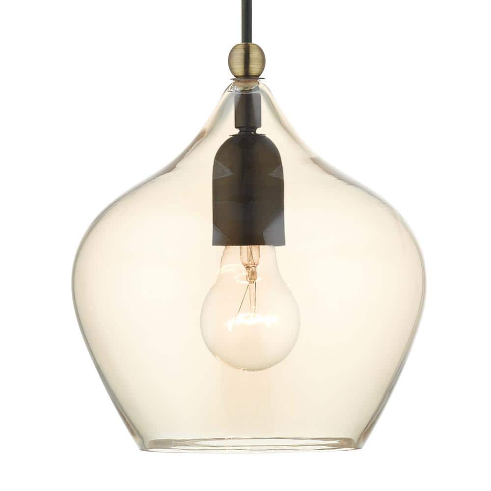 Champagne Glass Globe Pendant with English Bronze & Antique Brass Finish