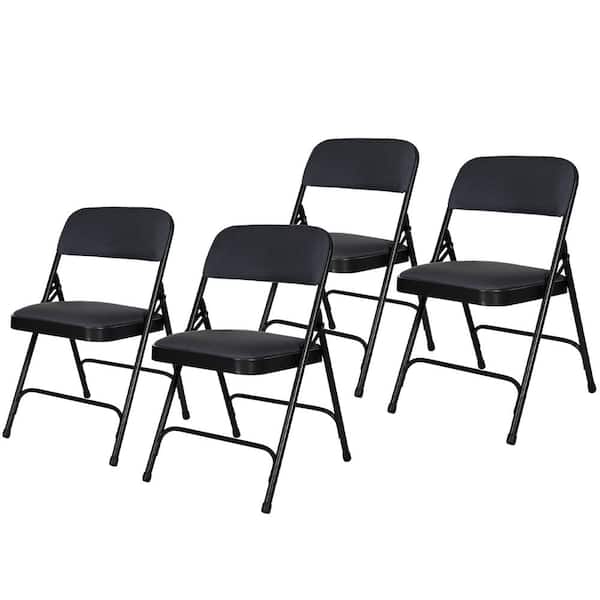 HAMPDEN FURNISHINGS Bernadine Dining Folding Chair with Fabric Seat, Black (Pack of 4)