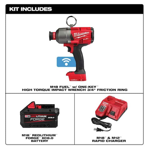 M18 FUEL ONE-KEY 18V Lith-Ion Brushless Cordless 7/16 in. High Torque Impact Wrench w/ FORGE 8. 0Ah Battery & Charger