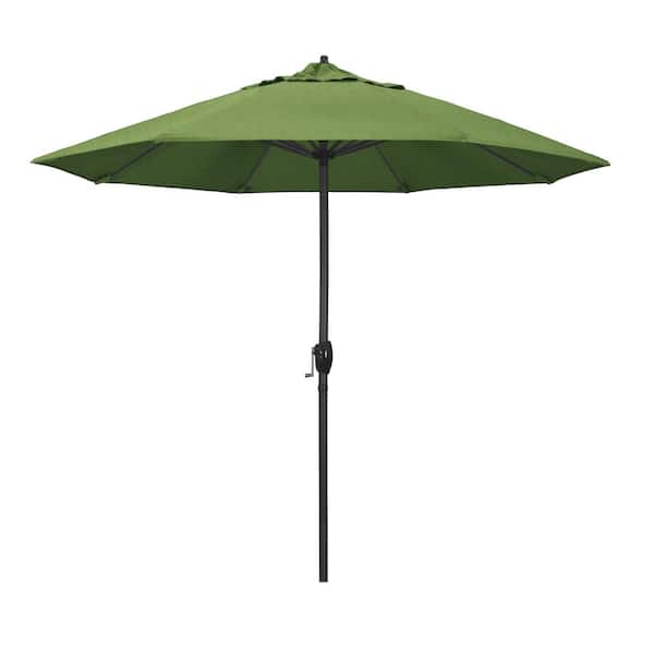 California Umbrella 9 ft. Black Aluminum Market Patio Umbrella Auto Tilt in Spectrum Cilantro Sunbrella