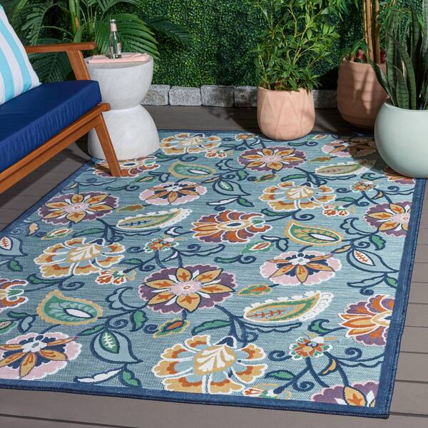 Cabana 5 x 8 Aqua/Multi Floral Area Rug