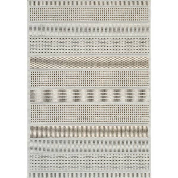 Beige, Brown 5 ft. x 7 ft. Woven Geometric Polypropylene Rectangle Indoor/Outdoor Area Rug