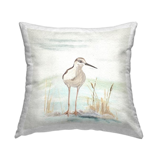 Stupell Industries Coastal Beach Sandpiper Bird Grey Square Outdoor Throw Pillow