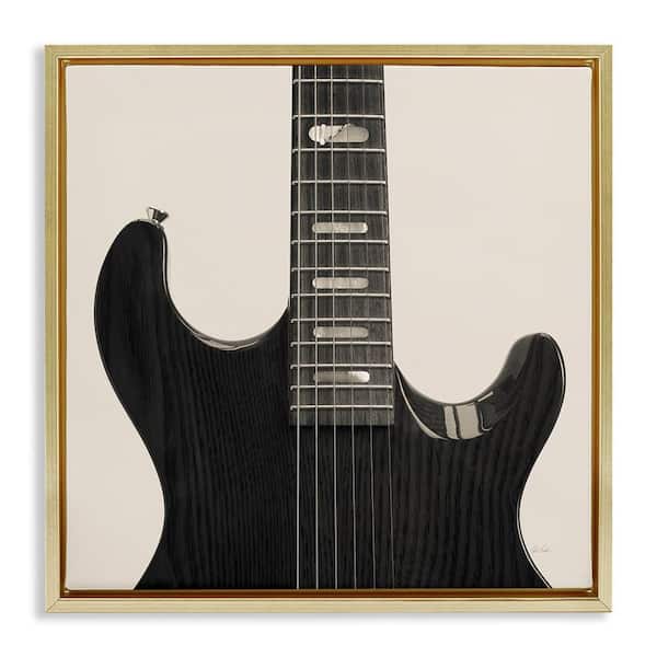 Stupell Industries Black Electric Guitar by Deborah Revell Gold Floater Frame Music Graphic Art Print 25 in. x 25 in.