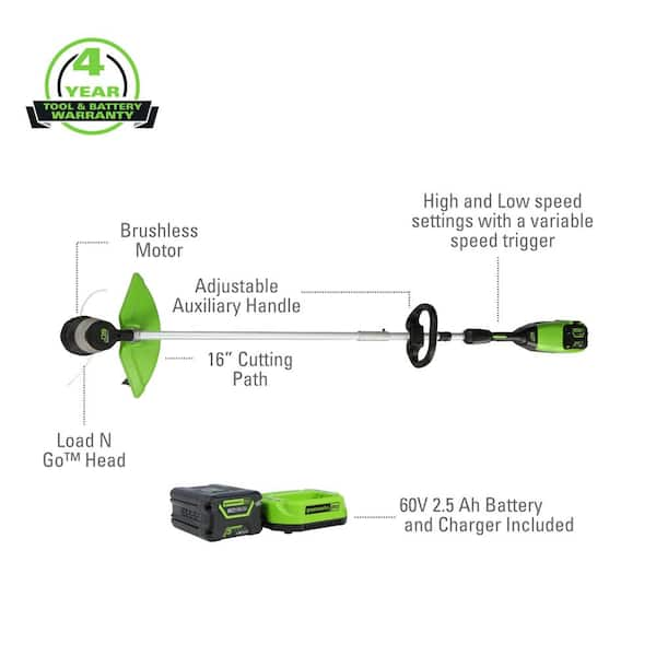 Greenworks 60V 16-in Brushless Cordless Battery String Trimmer