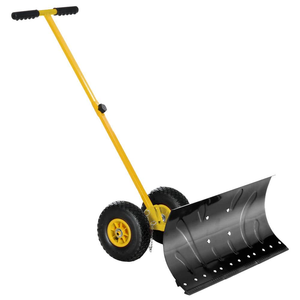 Siavonce 40.25 in. Steel Handle Steel Snow Shovel, Snow Shovel with Wheels,  Cushioned Adjustable Angle Handle Snow Removal Tool ZX-141420 - The Home 