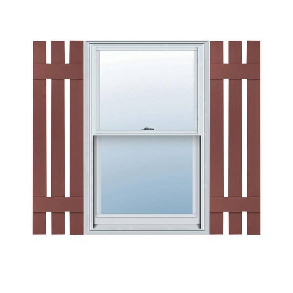 Builders Edge 12 in. W x 34 in. H TailorMade Three Board Spaced (2 Batten), Board-n-Batten Shutters - Burgundy Red