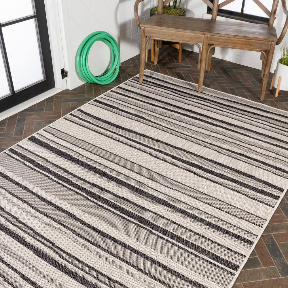 63" Gray Stripe Synthetic Rectangular Washable Rug
