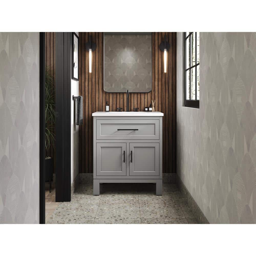 Quo 30" Mohair Grey Freestanding Bathroom Vanity with Quartz Top