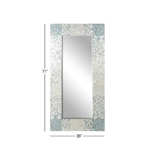 70 in. x 36 in. Handmade Rectangle Framed Cream Wall Mirror with Blue Corners