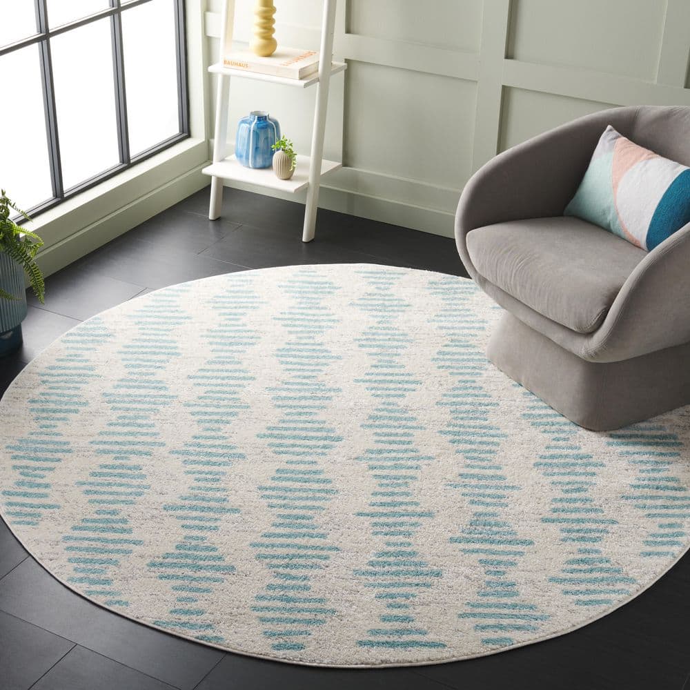 Tulum 7 ft. x 7 ft. Round Ivory/Turquoise Chevron Striped Area Rug price history on PriceWatchPro