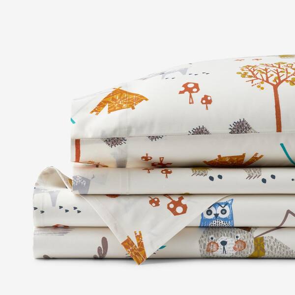 Company Kids by The Company Store Company Kids Forest Campers Organic 4-Piece Multicolored Cotton Percale Queen Sheet Set
