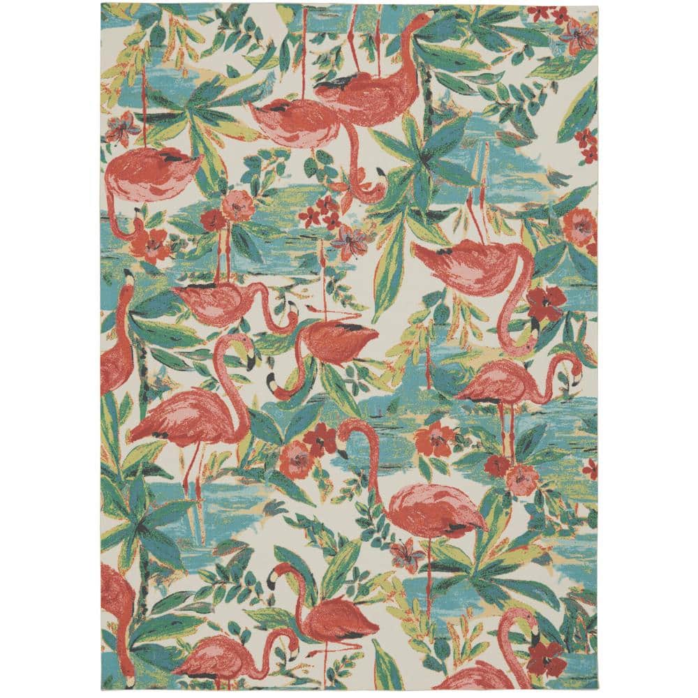 Waverly Sun N Shade Flamingo Multicolor 5 ft. x 8 ft. Floral ...