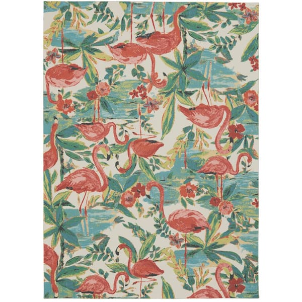 Waverly Sun N Shade Flamingo Multicolor 5 ft. x 8 ft. Floral Contemporary Indoor/Outdoor Area Rug