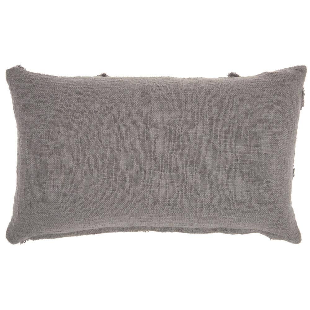Gray Cotton Abstract Shaggy Detail Lumbar Pillow 14 x 24 in.