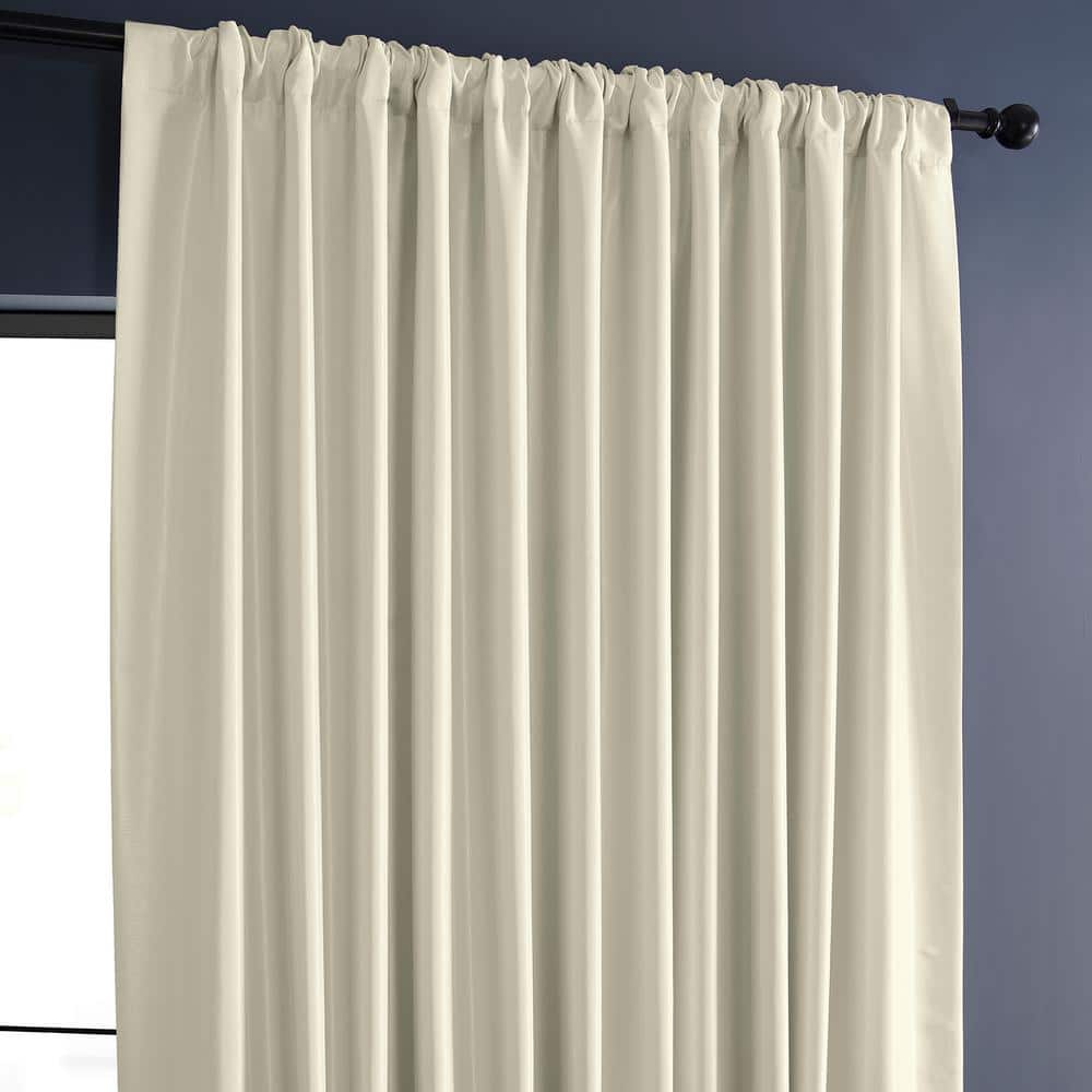 Off-White Puddle Length Blackout Faux Silk Velvet Drapes