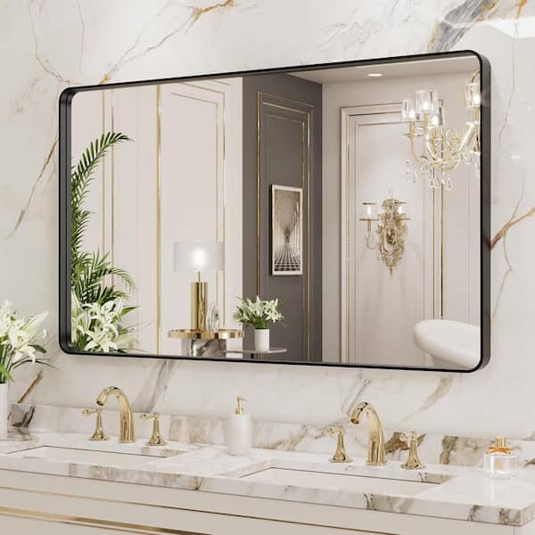 40 in. W x 36 in. H Rectangular Aluminum Framed Wall Bathroom Vanity Mirror in Black