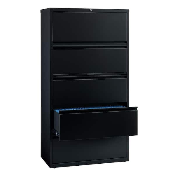 Hirsh 36 in. W 5-Drawer Black Metal Lateral File Cabinet for Home