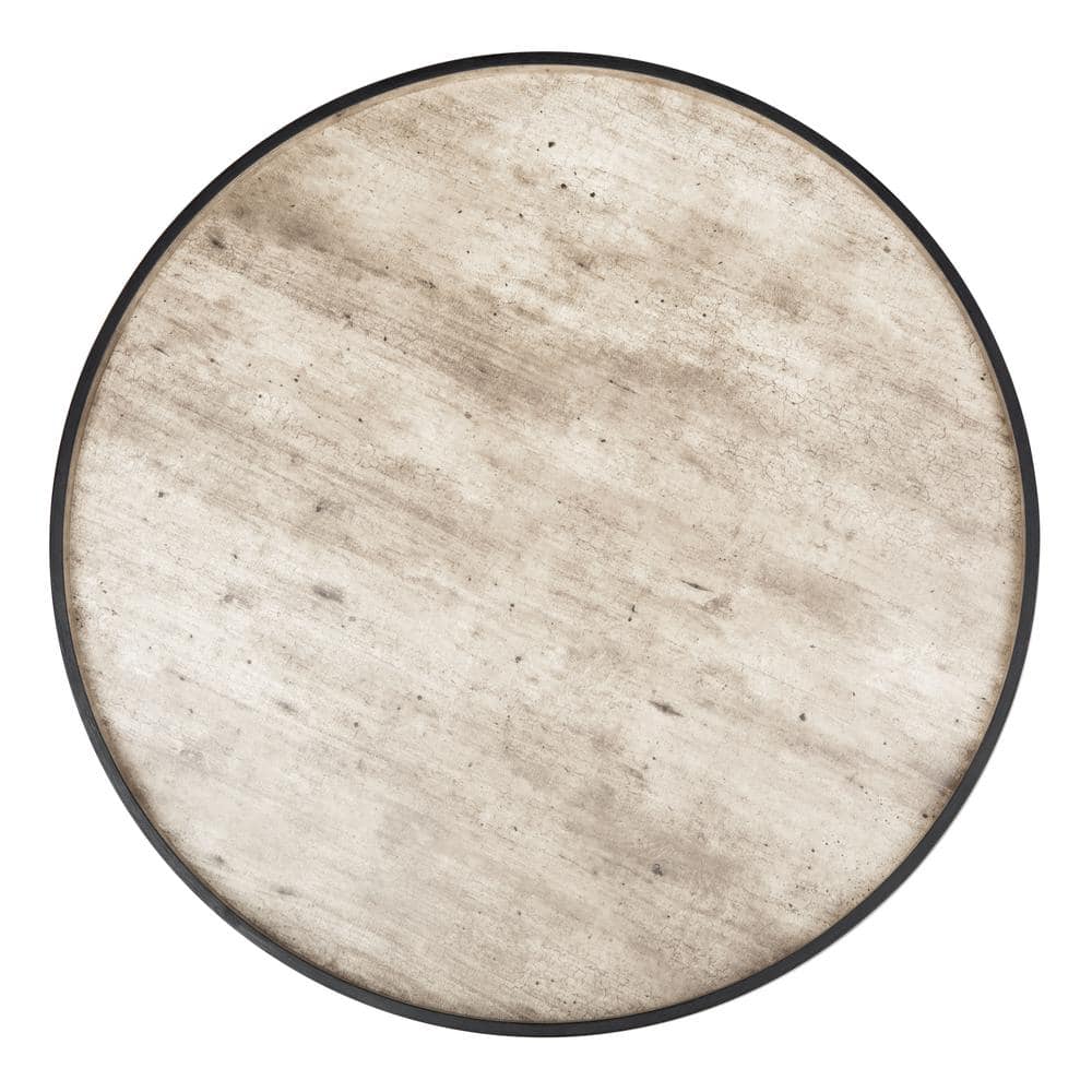 Luxurious 35" Light Grey Round Wood Coffee Table with Tray Top