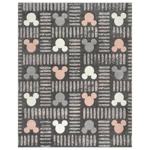 Mickey Dark Gray/Pink 8 ft. x 10 ft. Mouse Bravo Strokes Geometric Indoor Area Rug