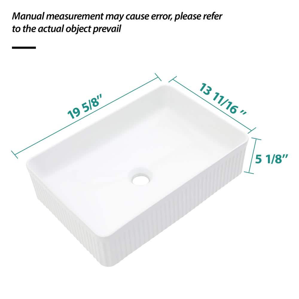 19.63" x 13.69" White Ceramic Rectangular Vessel Sink