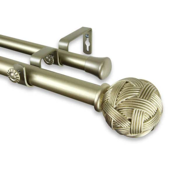 Rod Desyne 48 in. - 84 in. Telescoping 1 in. Double Curtain Rod Kit in Light Gold with Twine Finial
