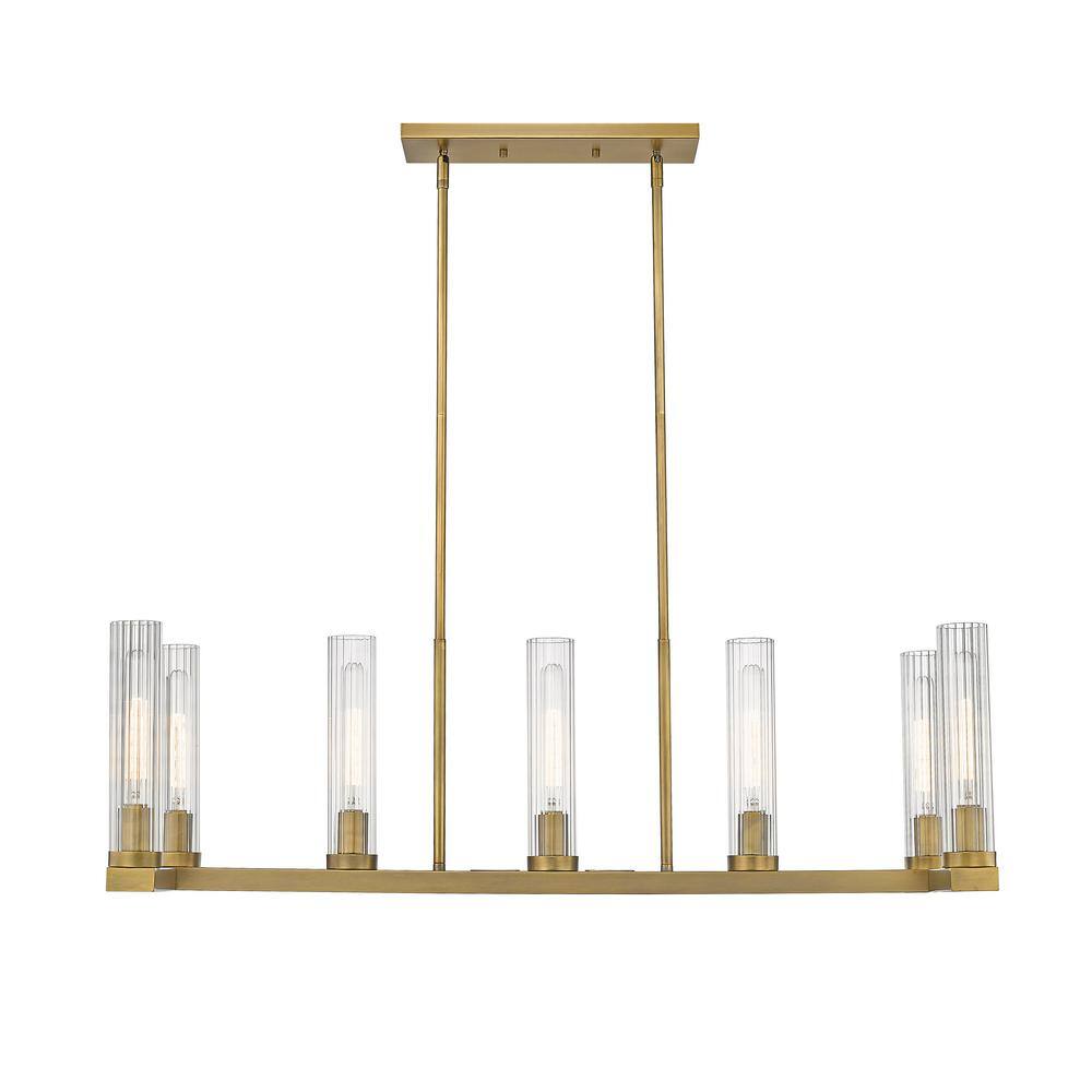 Beau 44" Rubbed Brass Glass Island Pendant Light