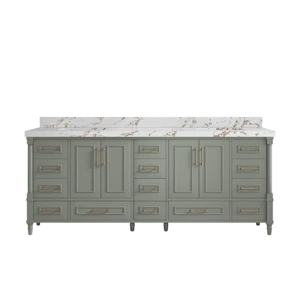 Willow Collections Hudson 84 in. W x 22 in. D x 36 in. H Double Sink Bath Vanity in Evergreen with 2 in. Viola Brown Quartz Top