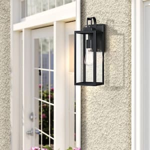 Foothill 17.75 in.1-Light Matte Black Outdoor Wall Lantern Sconce with Clear Glass