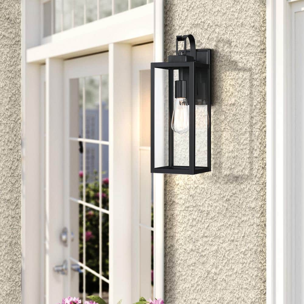 Foothill 18 in. 1-Light Matte Black Outdoor Hardwired Wall Lantern Sconce with Clear Glass price history on PriceWatchPro