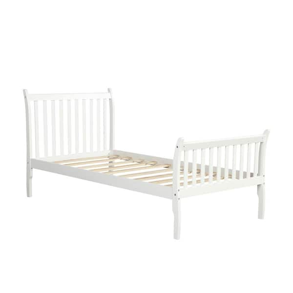 White Wood Platform Bed Frame Mattress, Twin Bed Frame No Slats