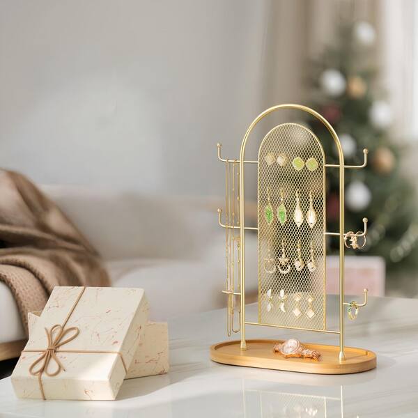 Dracelo Gold Metal Jewelry Organizer Stand (12.9 in. x 8.6 in