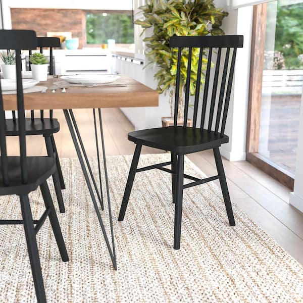 Black Ingrid Commercial Grade Windsor Solid Wood Dining Room Chairs, Modern Armless Restaurant Dining Chairs (Set of 2)