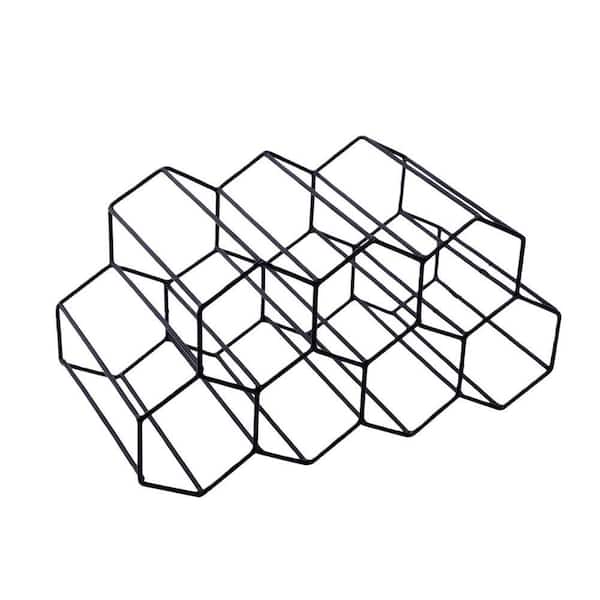 9-Bottle Black 14.5 in. W Metal Wire Countertop Wine Rack, No Need Assembly, Compact, Sturdy and Attractive