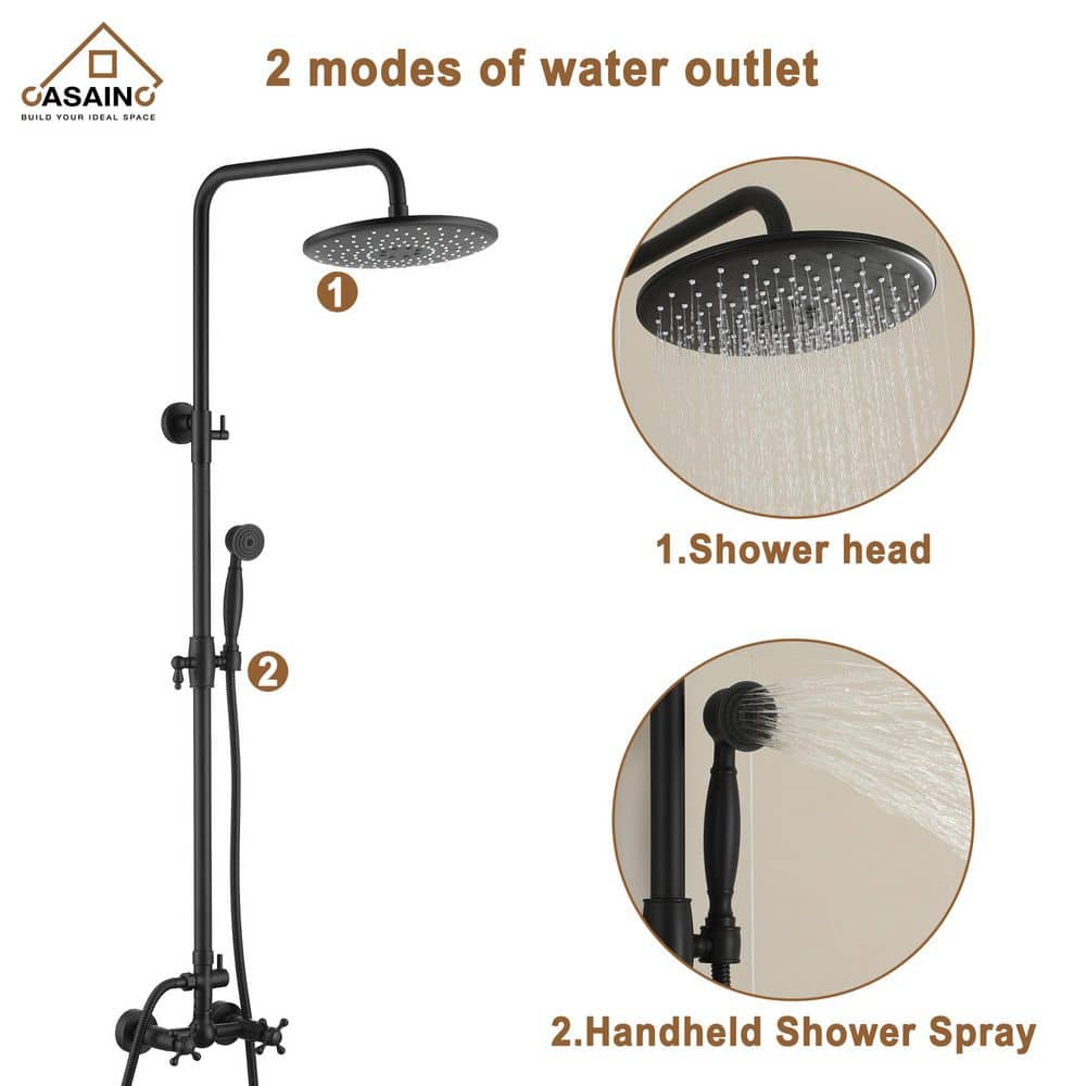 Matte Black Wall Mounted Rain Shower System with Handheld