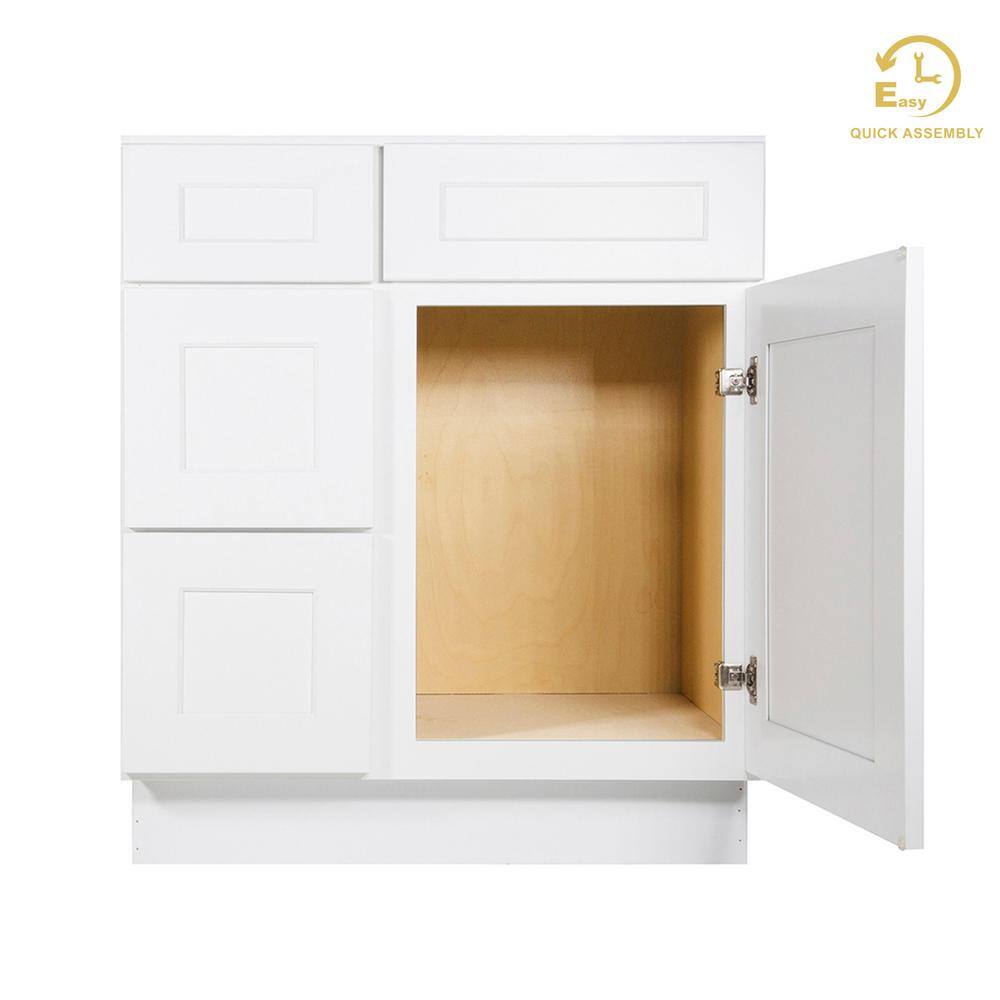 Shaker White Solid Wood Freestanding Vanity Cabinet with Left Drawers