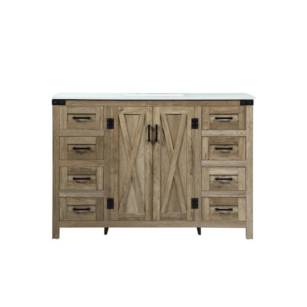 Unbranded Timeless Home 48 in. W x 19 in. D x 34 in. H Bath Vanity in Natural Oak with Ivory White Engineered Stone Top