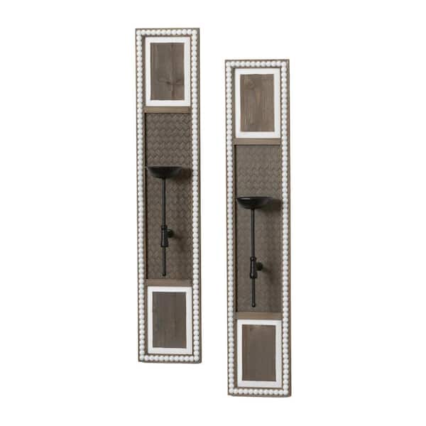 SULLIVANS 35" Tall Brown and White Wall Candle Sconce (Set of 2)