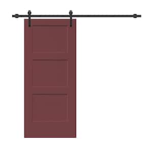 30 in. x 80 in. 3-Panel Maroon Stained Composite MDF Equal Style Interior Sliding Barn Door with Hardware Kit