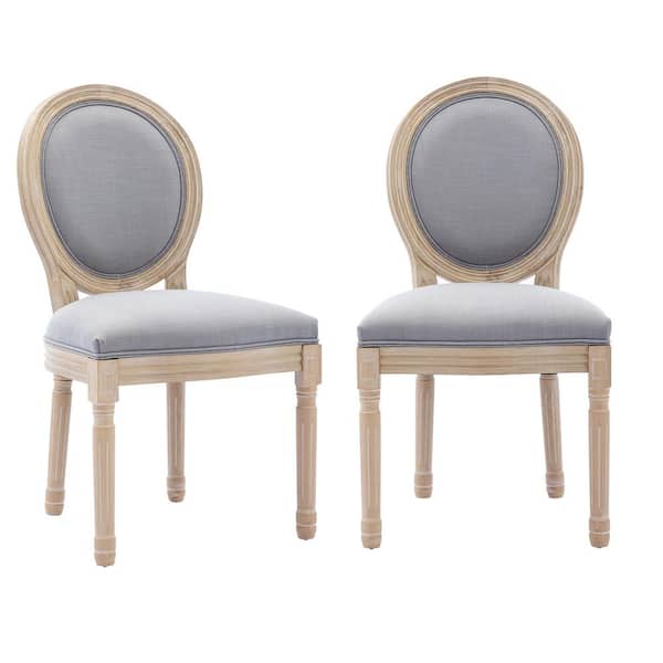 mieres French Style Light Gray Linen Fabric Upholstered Dining Chair With Solid Wooden Frame (Set of 2)