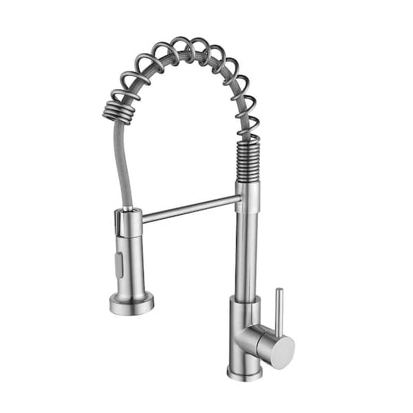 18.88 in. 360 Degree Spout Swivel Single-Handle High Arc Pull Down Sprayer Kitchen Faucet in Brushed Nickel