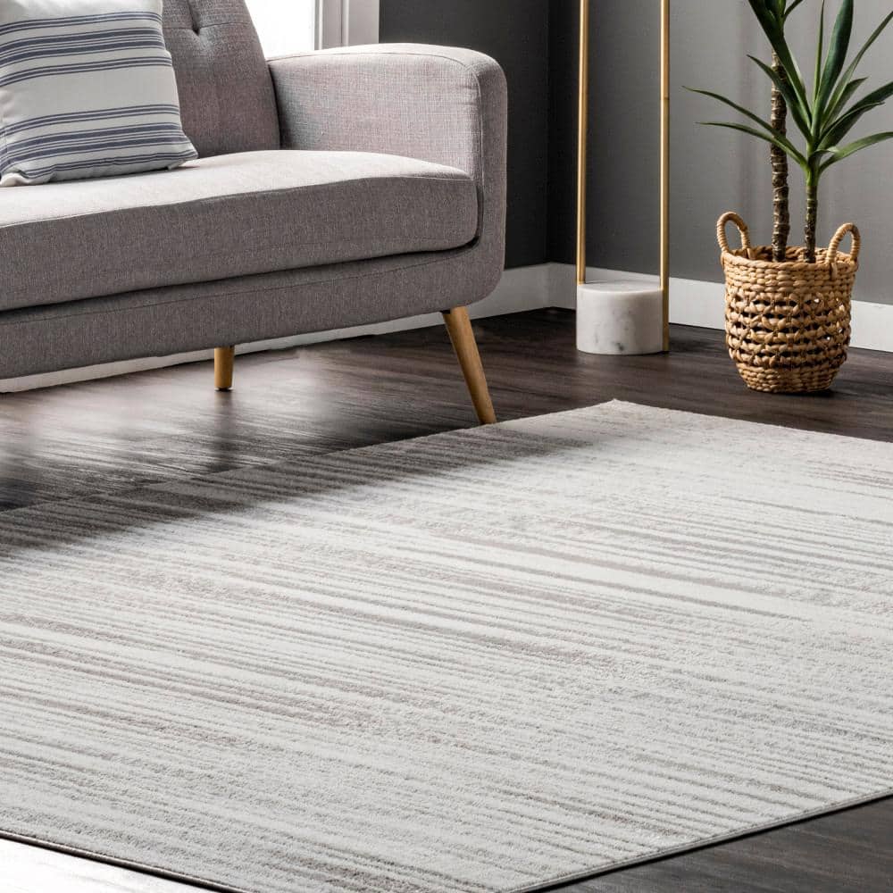 Kiley Faded Serene Stripes Gray Synthetic Indoor Area Rug, 4' 3" x 6'