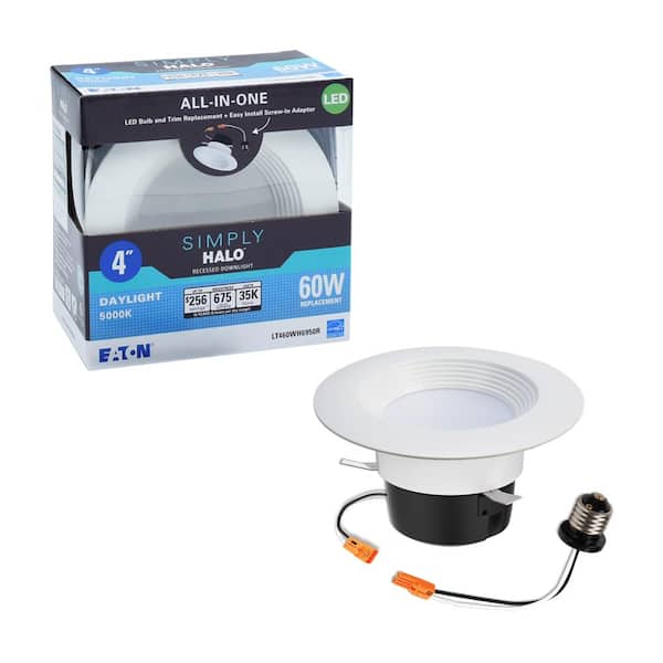 HALO LT 4 in. White Integrated LED Recessed Ceiling Light Retrofit Trim at 5000K Daylight, (2-Pack)
