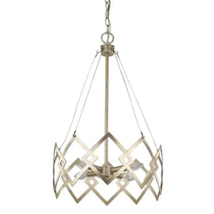 Nora 4-Light Washed Gold Drum Pendant with Abstract Open-Air Cage Shade
