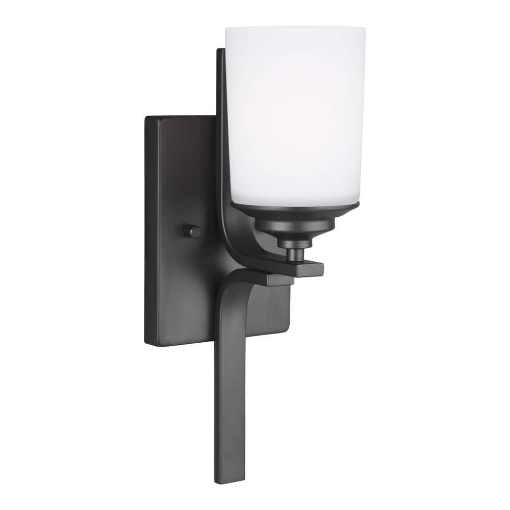 Midnight Black 15" Vanity Wall Sconce with Etched White Glass