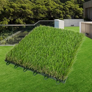 12.6 in.LX12.6 in.W Green Realistic Artificial Grass Turf Waterproof PE Panels Outdoor/Indoor For Garden(Pack of 9Tiles)